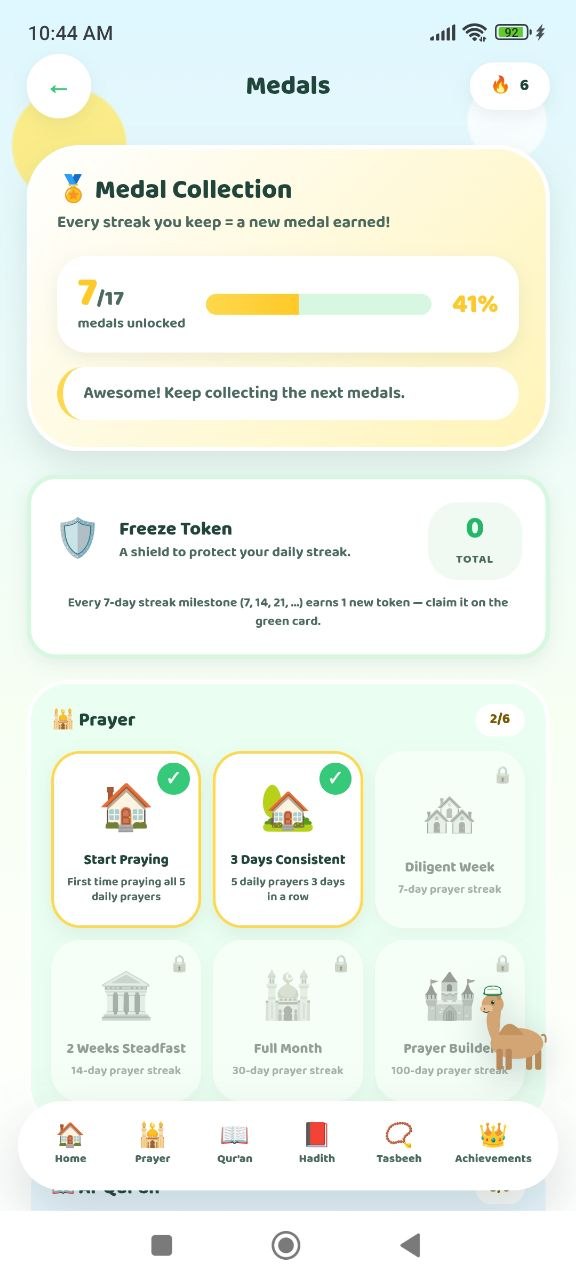 Noora — Medal collection and streak rewards